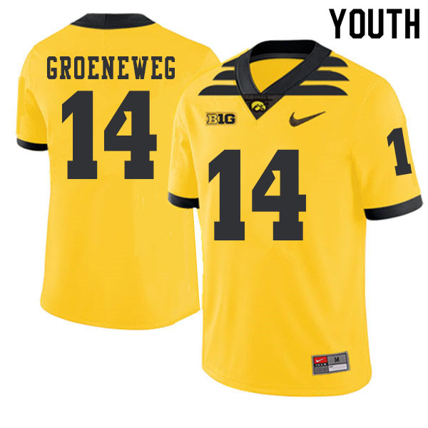 2019 Youth #14 Kyle Groeneweg Iowa Hawkeyes College Football Alternate Jerseys Sale-Gold - Click Image to Close
